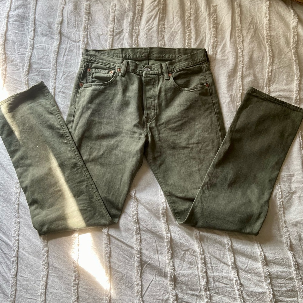 Olive Green Garment Dye Levi 501’s